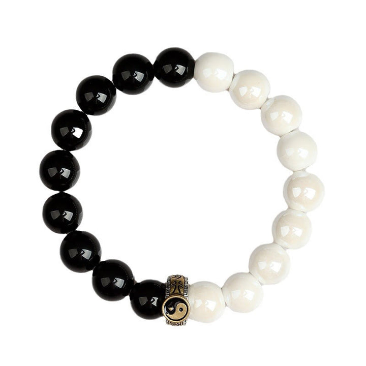 Buddha Stones Black Obsidian White Porcelain Beads Yin Yang Fulfilment Bracelet - image 11