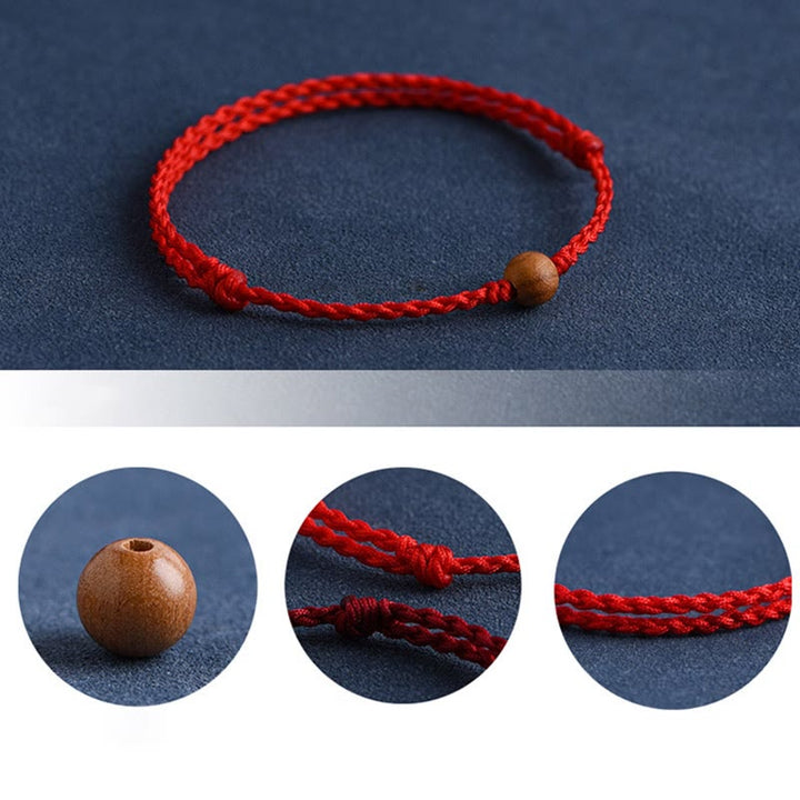 Buddha Stones Natural Peach Wood Bead Ward Off Evil Spirits Braided Bracelet - image 10