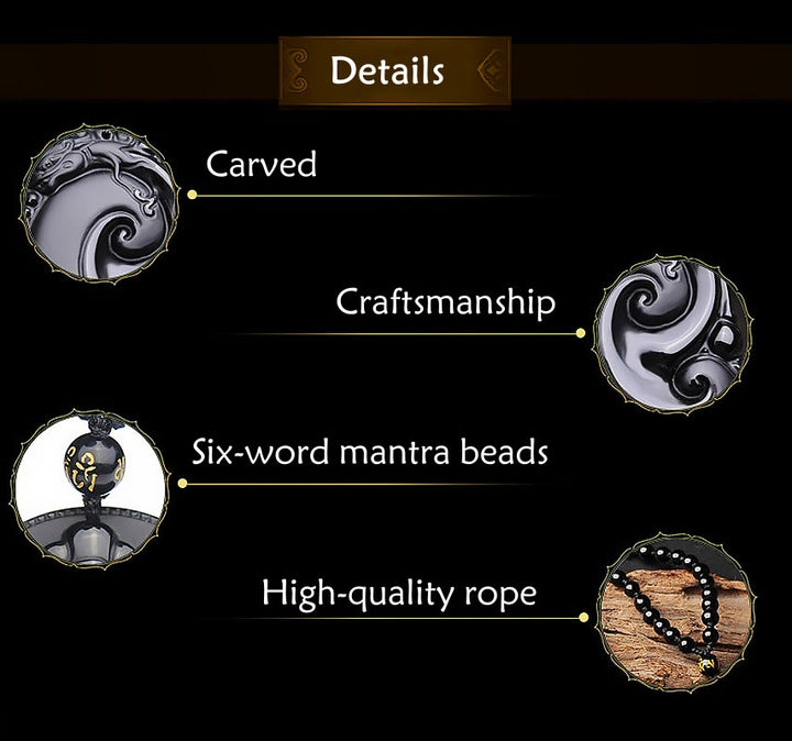 Buddha Stones Natural Black Obsidian PiXiu Oval Pattern Strength Necklace Pendant - image 10