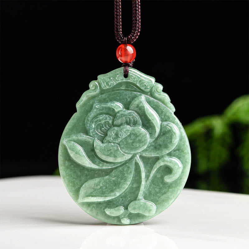 Buddha Stones Round Lotus Pattern Jade Abundance Prosperity Necklace Rope Pendant - Jade(Prosperity♥Abundance) - image 0
