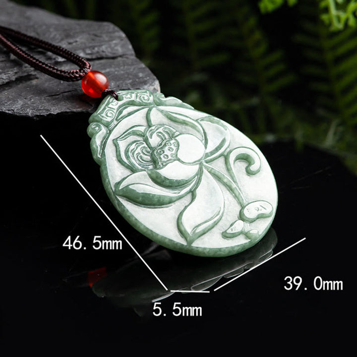Buddha Stones Round Lotus Pattern Jade Abundance Prosperity Necklace Rope Pendant - image 5