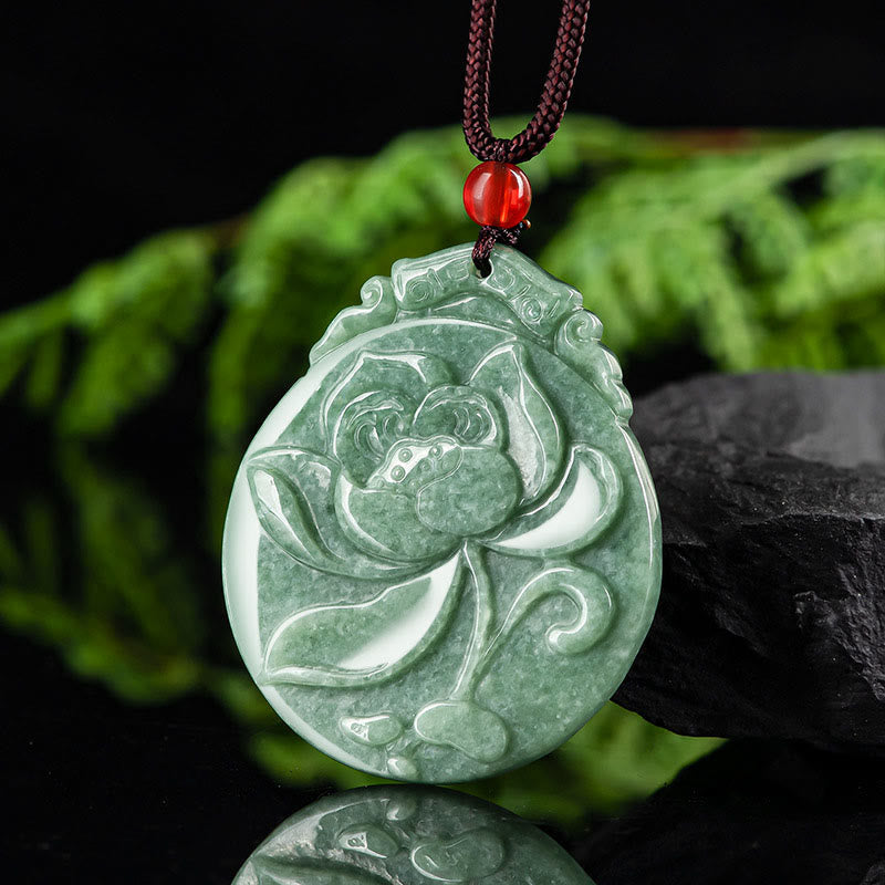 Buddha Stones Round Lotus Pattern Jade Abundance Prosperity Necklace Rope Pendant - image 2
