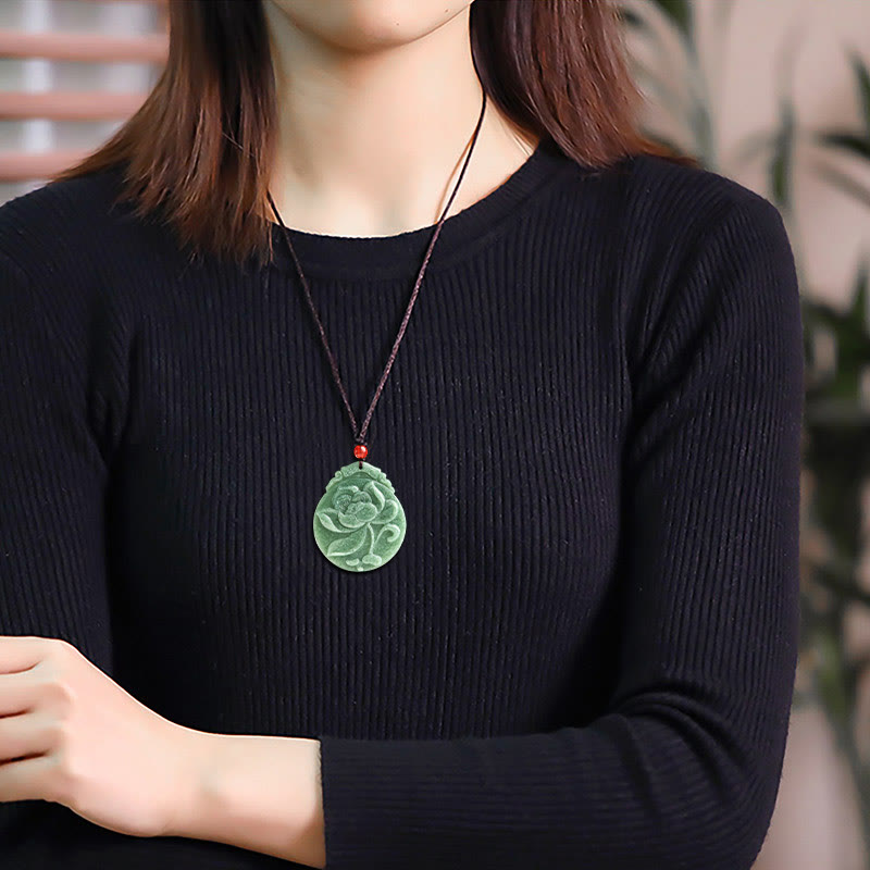 Buddha Stones Round Lotus Pattern Jade Abundance Prosperity Necklace Rope Pendant - image 8