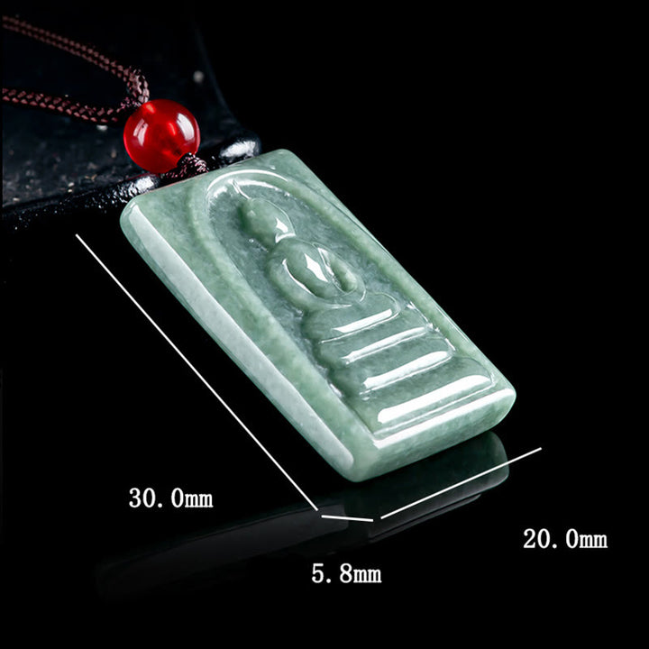 Buddha Stones Formless Buddha Jade Square Amulet Prosperity String Necklace Pendant - image 8