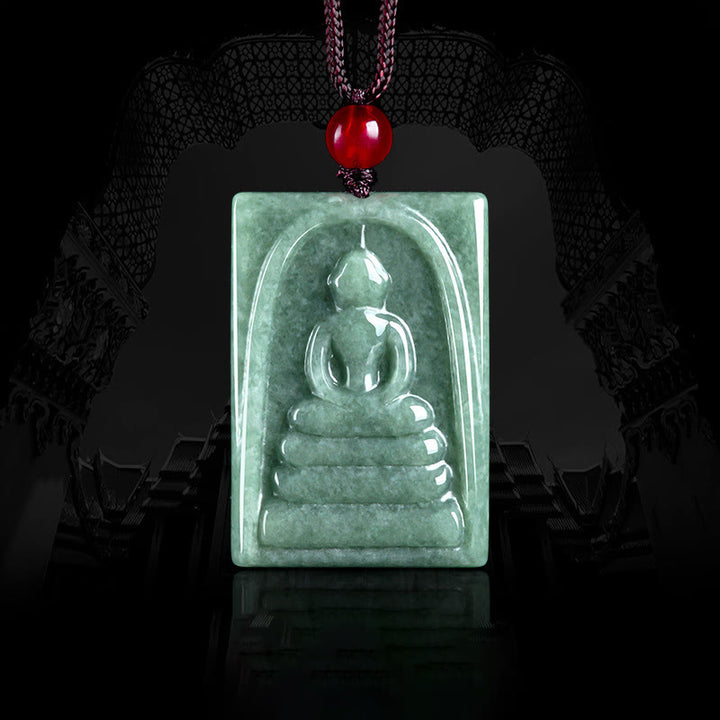 Buddha Stones Formless Buddha Jade Square Amulet Prosperity String Necklace Pendant - Buddha Symbol(Compassion♥Serenity) - image 0