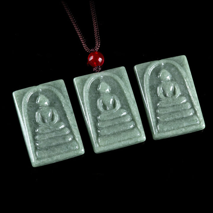 Buddha Stones Formless Buddha Jade Square Amulet Prosperity String Necklace Pendant - image 7