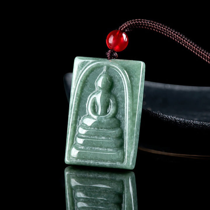 Buddha Stones Formless Buddha Jade Square Amulet Prosperity String Necklace Pendant - image 3