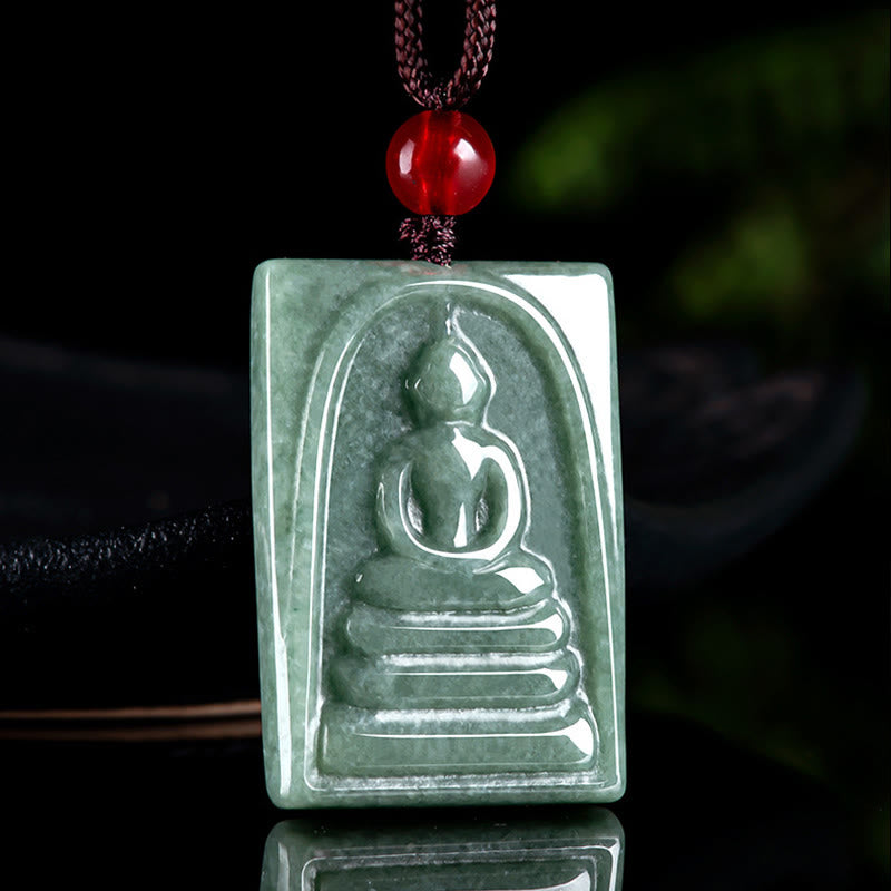 Buddha Stones Formless Buddha Jade Square Amulet Prosperity String Necklace Pendant - image 1