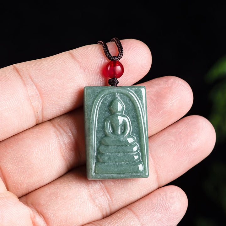 Buddha Stones Formless Buddha Jade Square Amulet Prosperity String Necklace Pendant - image 4