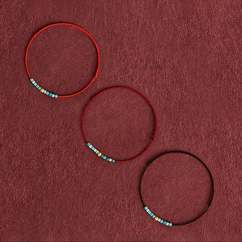 Buddha Stones 999 Gold Beads Turquoise Protection Braided Bracelet Anklet - image 2