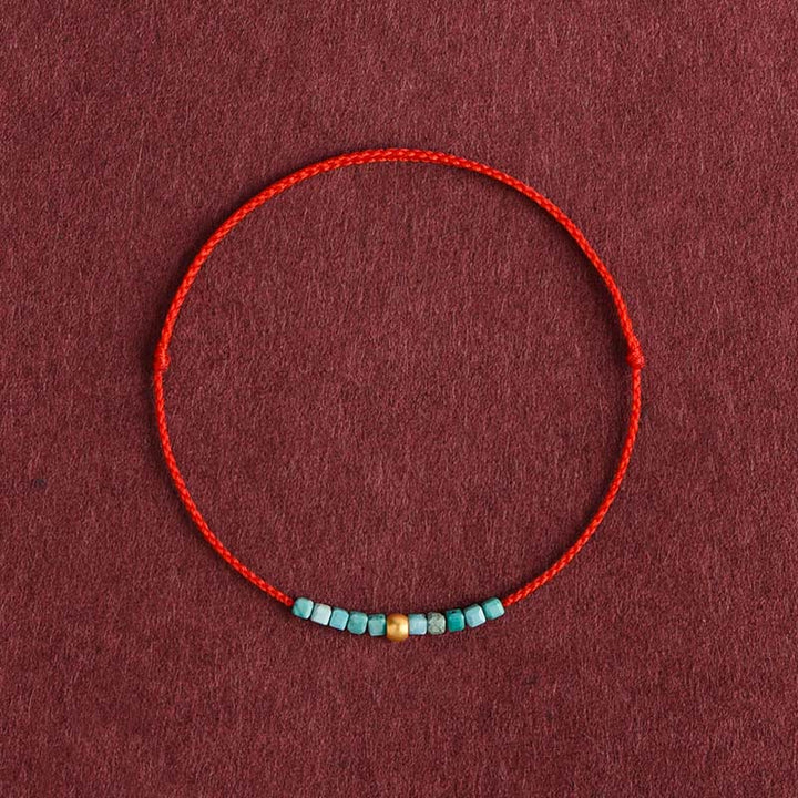 Buddha Stones 999 Gold Beads Turquoise Protection Braided Bracelet Anklet - Red Rope - Anklet(Circumference 18-30cm) - image 6