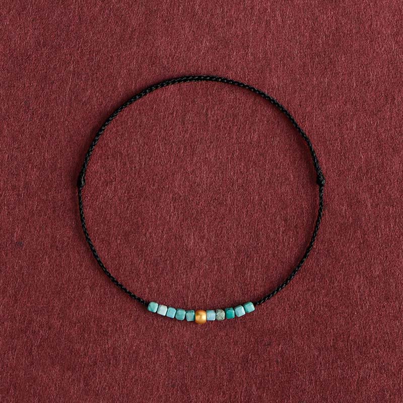Buddha Stones 999 Gold Beads Turquoise Protection Braided Bracelet Anklet - Black Rope - Anklet(Circumference 18-30cm) - image 11