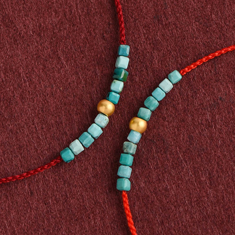 Buddha Stones 999 Gold Beads Turquoise Protection Braided Bracelet Anklet - image 1