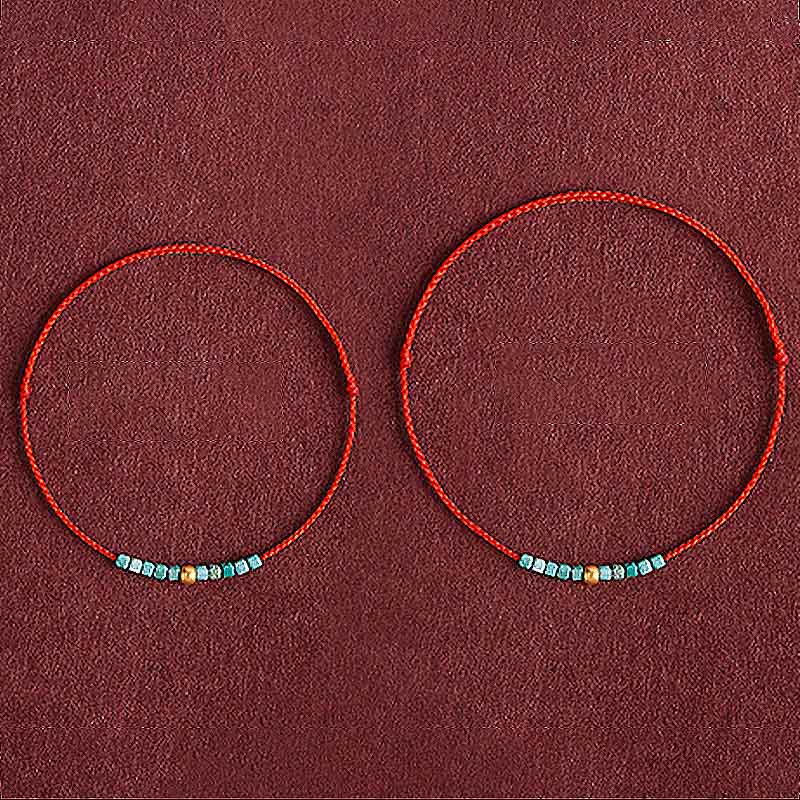 Buddha Stones 999 Gold Beads Turquoise Protection Braided Bracelet Anklet - image 10