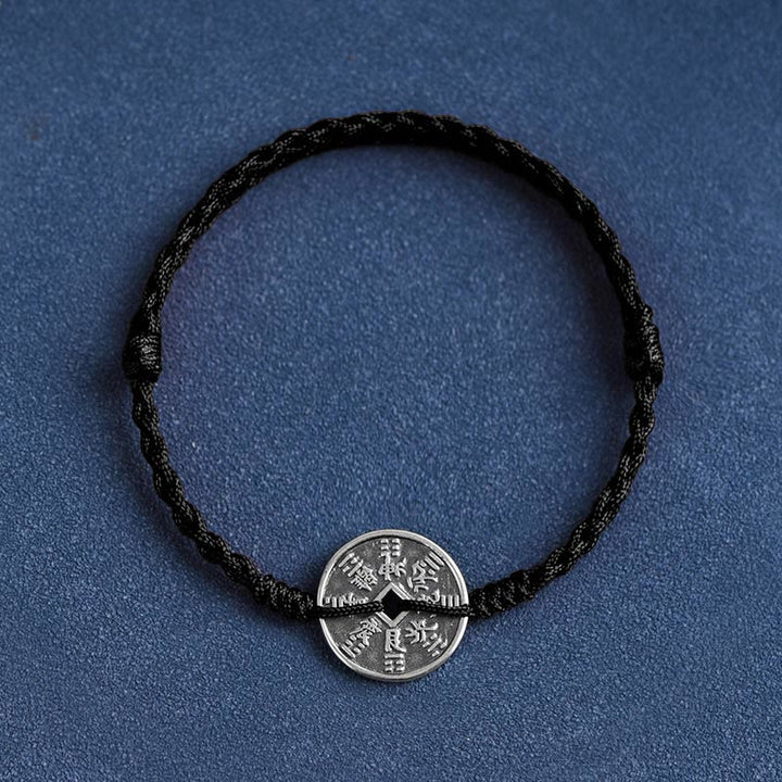 Buddha Stones 925 Sterling Silver Coin Protection Braided Bracelet Anklet - Black Rope - Bracelet(Wrist Circumference 15-20cm) - image 15