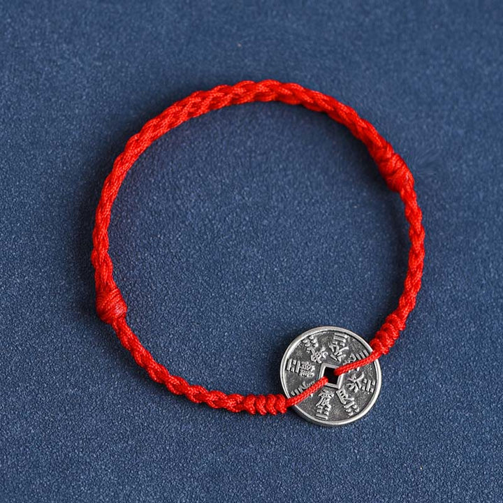 Buddha Stones 925 Sterling Silver Coin Protection Braided Bracelet Anklet - Red Rope - Anklet(Circumference 18-30cm) - image 10