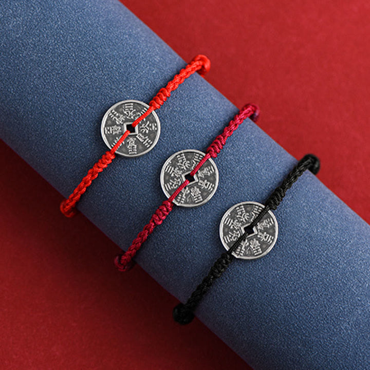 Buddha Stones 925 Sterling Silver Coin Protection Braided Bracelet Anklet - image 19