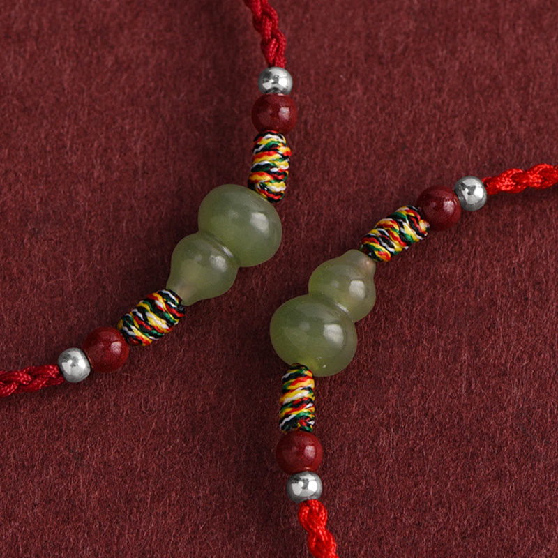 Buddha Stones Natural Hetian Jade Gourd Protection Luck Braided Bracelet Anklet - image 1