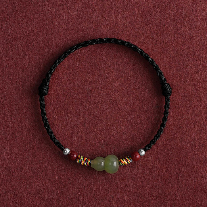 Buddha Stones Natural Hetian Jade Gourd Protection Luck Braided Bracelet Anklet - Black Rope - Children's Anklet(Circumference 14-20cm) - image 13