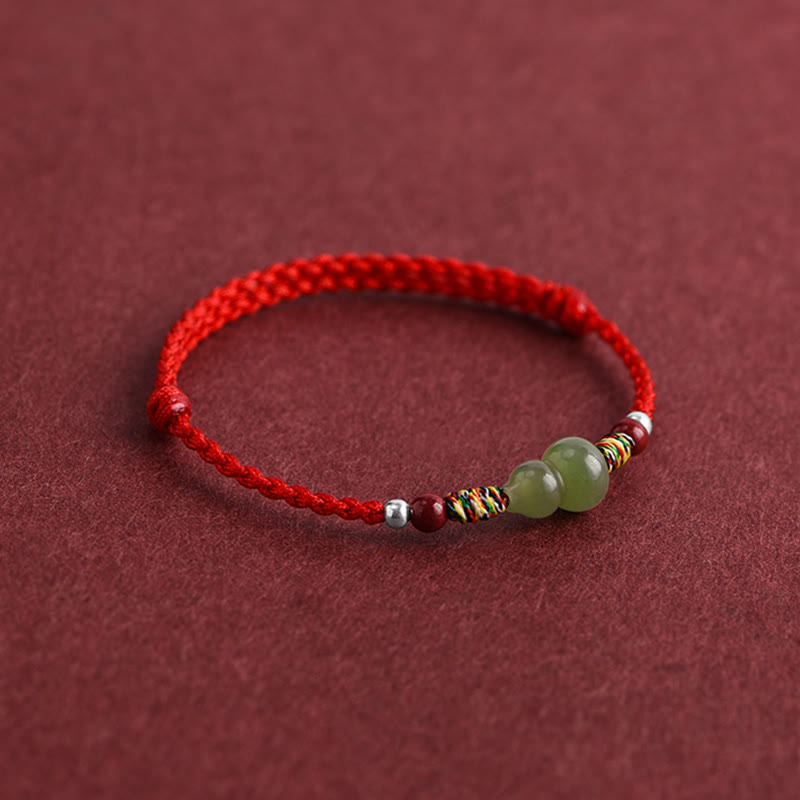 Buddha Stones Natural Hetian Jade Gourd Protection Luck Braided Bracelet Anklet - image 12