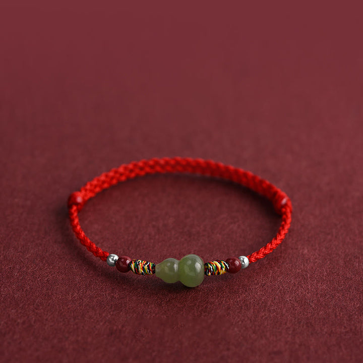 Buddha Stones Natural Hetian Jade Gourd Protection Luck Braided Bracelet Anklet - image 11