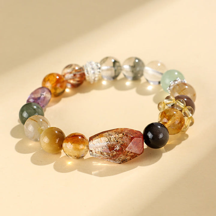 Buddha Stones Super Seven Crystal Topaz Obsidian Tiger Eye Positivity Bracelet - image 2