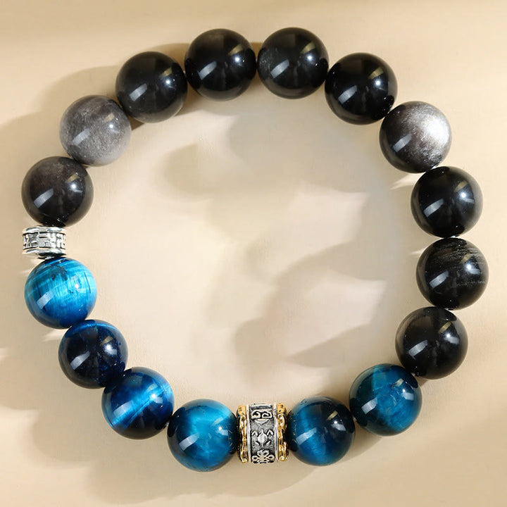 Buddha Stones Blue Tiger Eye Silver Sheen Obsidian Strength Bracelet - Blue Tiger Eye Silver Sheen Obsidian(Wrist Circumference: 14-16cm) - image 0