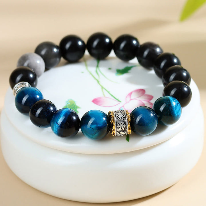 Buddha Stones Blue Tiger Eye Silver Sheen Obsidian Strength Bracelet - image 2