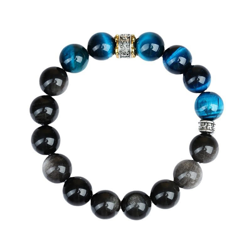 Buddha Stones Blue Tiger Eye Silver Sheen Obsidian Strength Bracelet - image 10