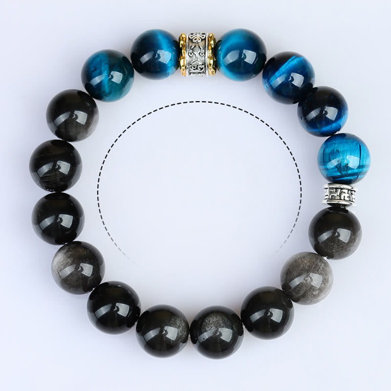 Buddha Stones Blue Tiger Eye Silver Sheen Obsidian Strength Bracelet - image 9