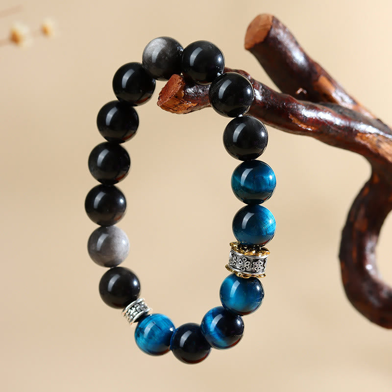 Buddha Stones Blue Tiger Eye Silver Sheen Obsidian Strength Bracelet - image 4