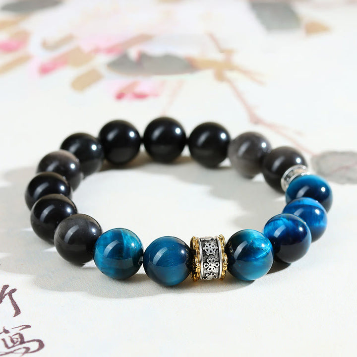 Buddha Stones Blue Tiger Eye Silver Sheen Obsidian Strength Bracelet - image 8