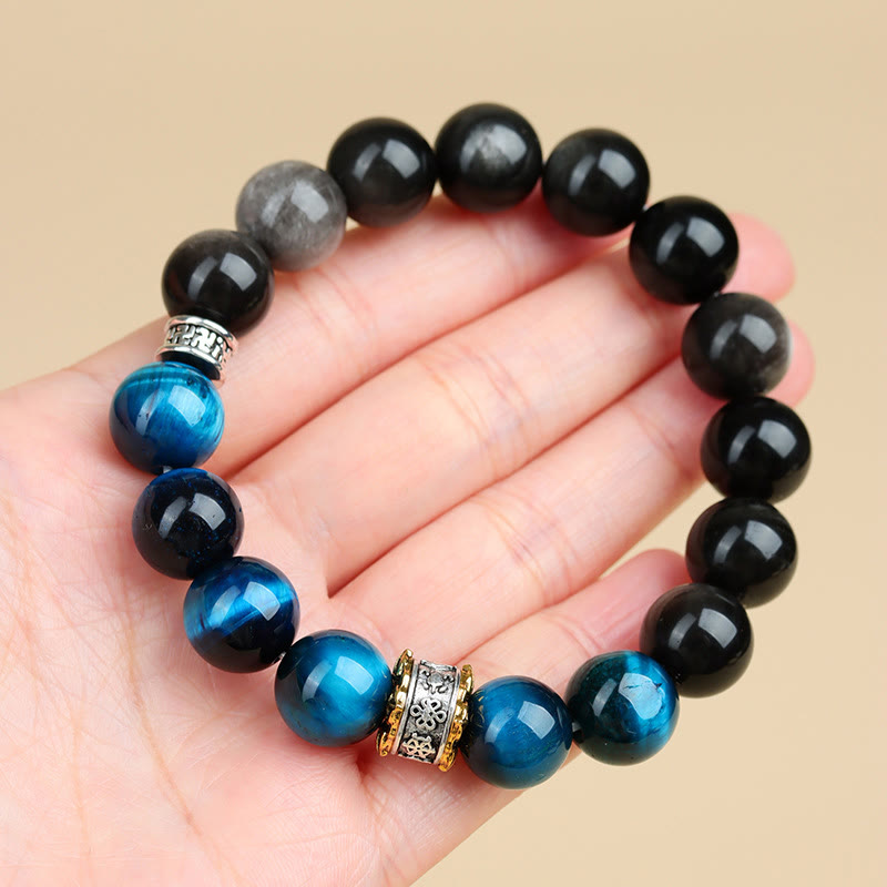 Buddha Stones Blue Tiger Eye Silver Sheen Obsidian Strength Bracelet - image 7