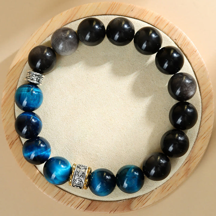 Buddha Stones Blue Tiger Eye Silver Sheen Obsidian Strength Bracelet - image 3