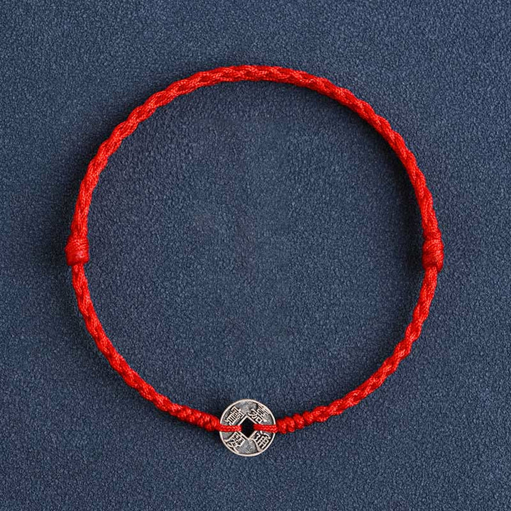 Buddha Stones 925 Sterling Silver Five Emperor Coins Red String Protection Luck Braided Bracelet Anklet - Red String Jiaqing Coin - Anklet(Circumference 17-30cm) - image 13