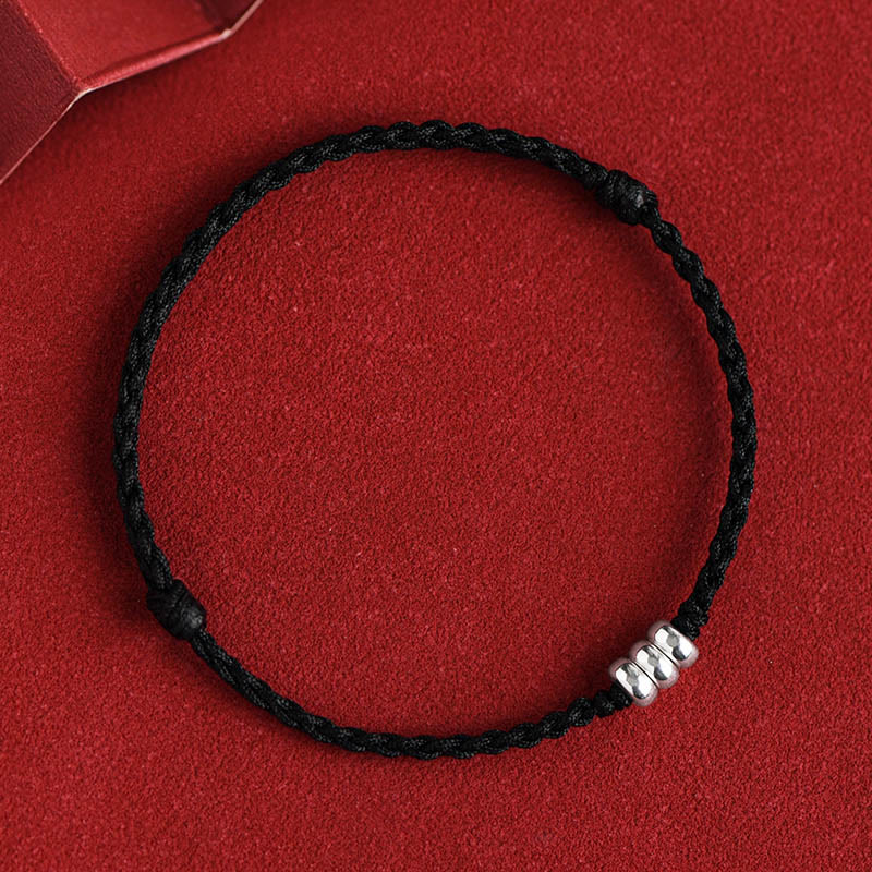 Buddha Stones 925 Sterling Silver Beads Protection Luck Braided Bracelet Anklet - Black Rope - Anklet(Circumference 18-30cm) - image 16
