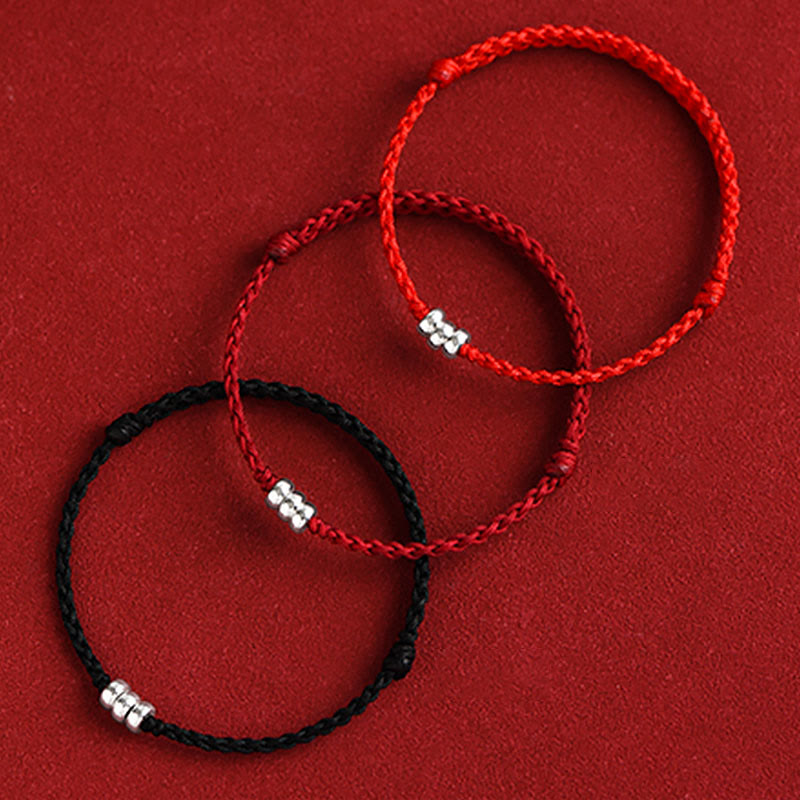 Buddha Stones 925 Sterling Silver Beads Protection Luck Braided Bracelet Anklet - image 4