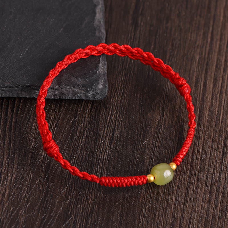 Buddha Stones Natural Hetian Jade 999 Gold Beads Protection Luck Braided Bracelet Anklet - Red Rope - Hetian Jade 999 Gold Beads - Anklet(Circumference 17-30cm) - image 10