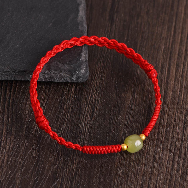 Buddha Stones Natural Hetian Jade 999 Gold Beads Protection Luck Braided Bracelet Anklet - Red Rope - Hetian Jade 999 Gold Beads - Anklet(Circumference 17-30cm) - image 10