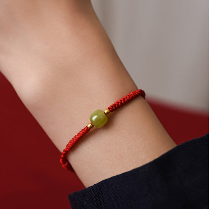 Buddha Stones Natural Hetian Jade 999 Gold Beads Protection Luck Braided Bracelet Anklet - image 11
