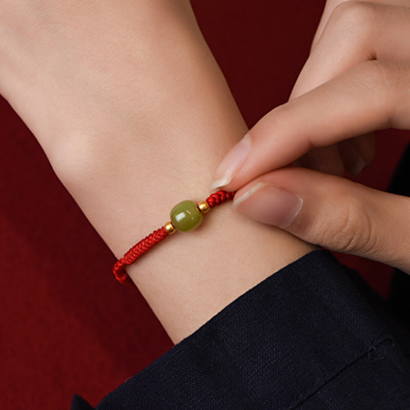 Buddha Stones Natural Hetian Jade 999 Gold Beads Protection Luck Braided Bracelet Anklet - image 12