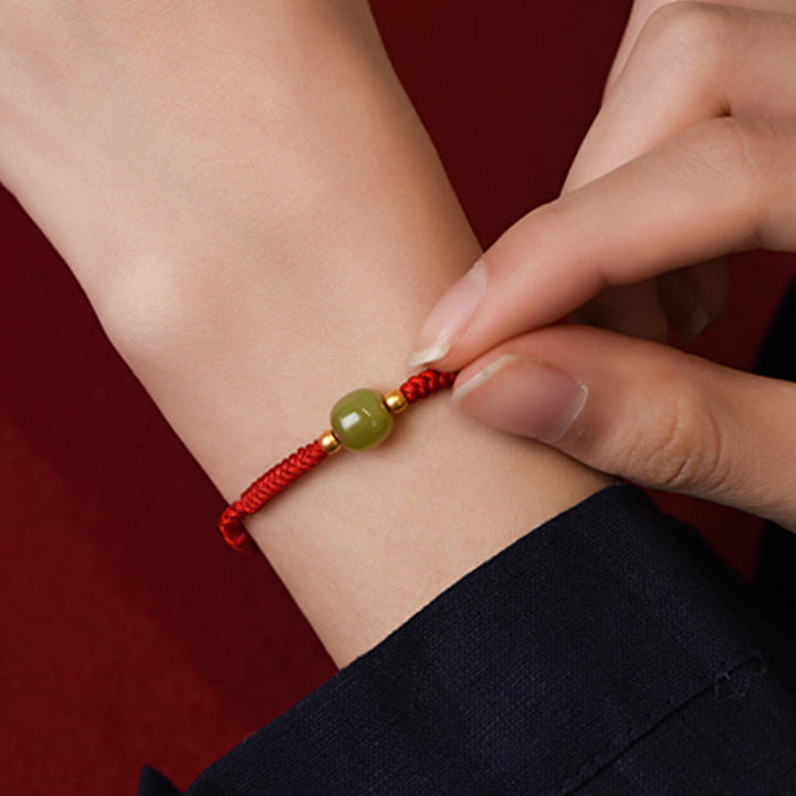 Buddha Stones Natural Hetian Jade 999 Gold Beads Protection Luck Braided Bracelet Anklet - image 12
