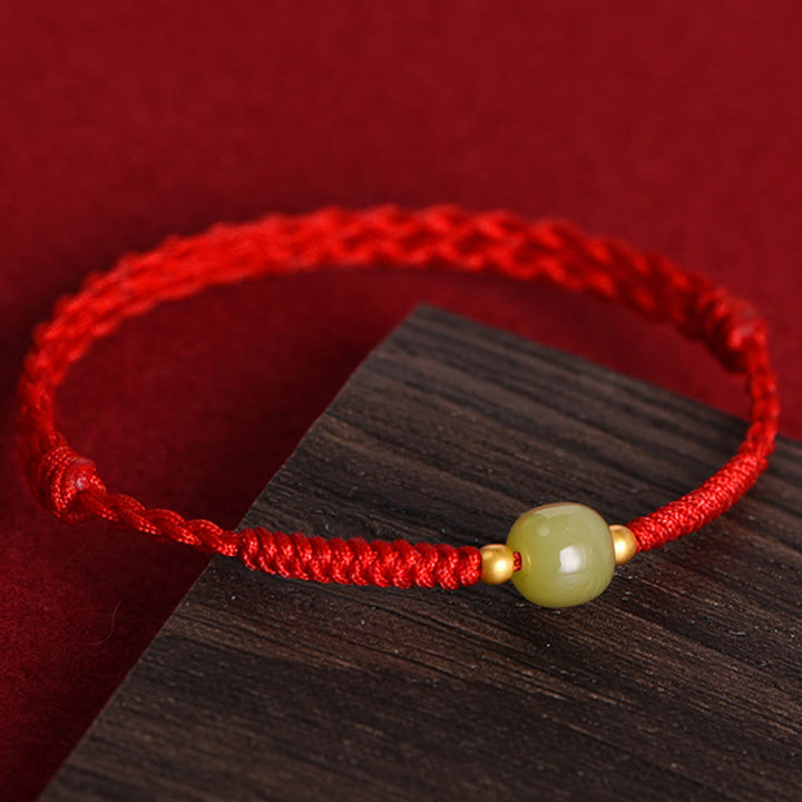 Buddha Stones Natural Hetian Jade 999 Gold Beads Protection Luck Braided Bracelet Anklet - image 17