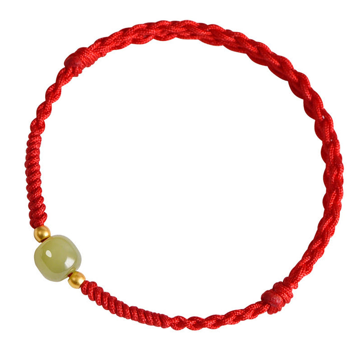 Buddha Stones Natural Hetian Jade 999 Gold Beads Protection Luck Braided Bracelet Anklet - image 18