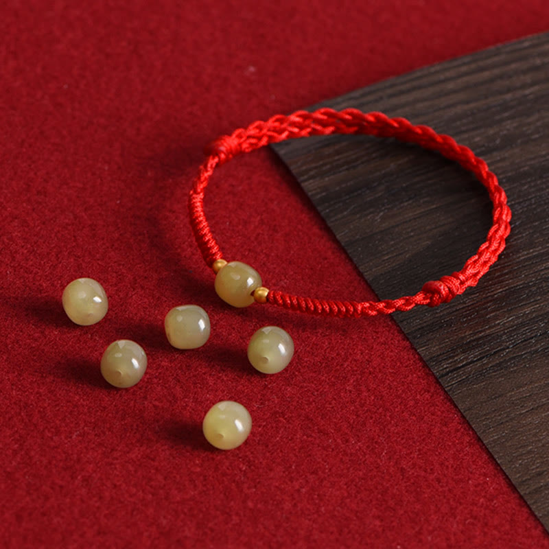 Buddha Stones Natural Hetian Jade 999 Gold Beads Protection Luck Braided Bracelet Anklet - image 14