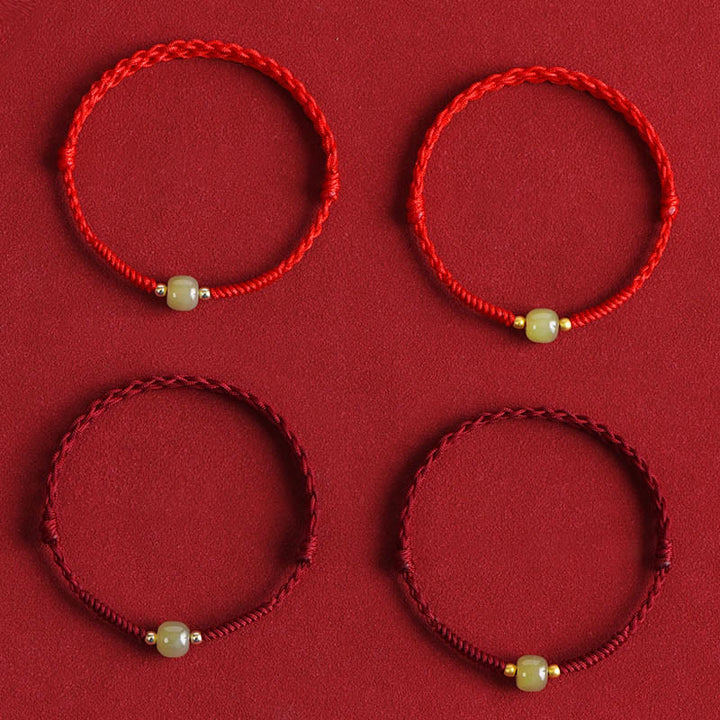 Buddha Stones Natural Hetian Jade 999 Gold Beads Protection Luck Braided Bracelet Anklet - image 5