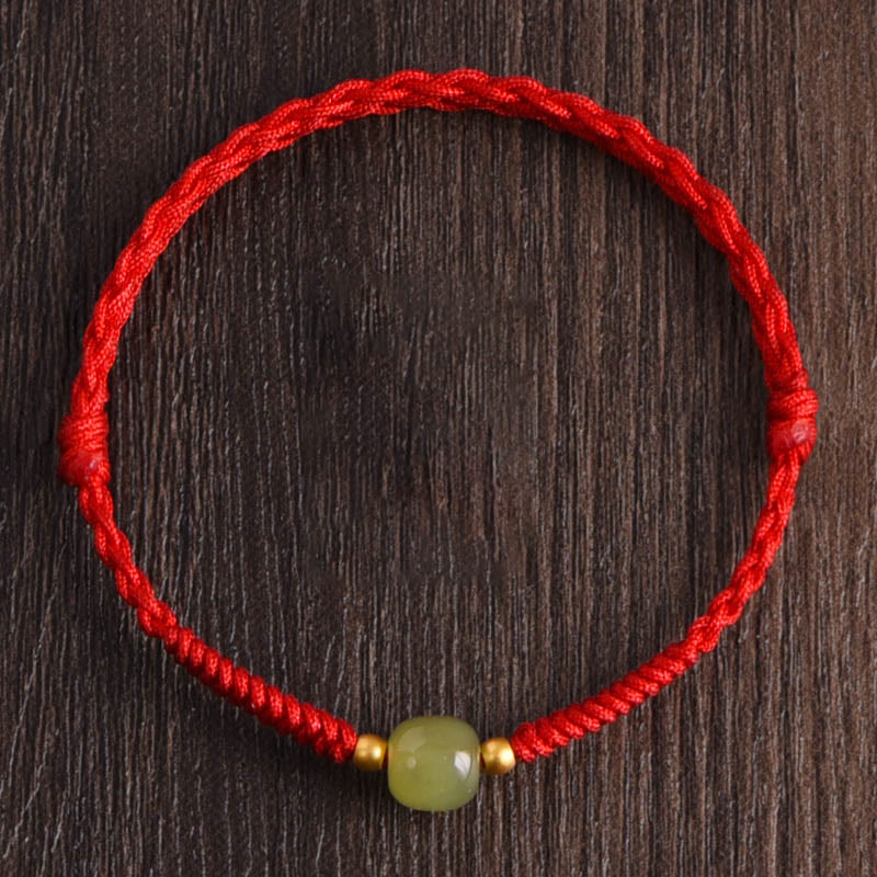 Buddha Stones Natural Hetian Jade 999 Gold Beads Protection Luck Braided Bracelet Anklet - image 16
