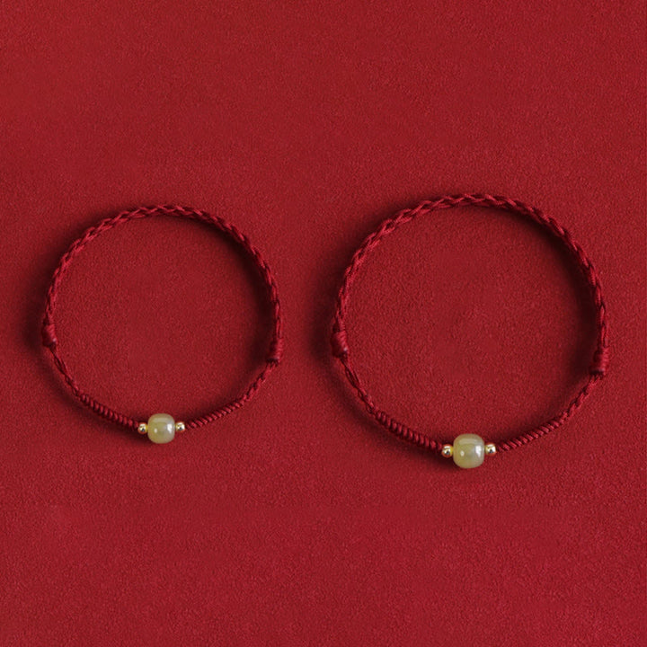 Buddha Stones Natural Hetian Jade 999 Gold Beads Protection Luck Braided Bracelet Anklet - image 3