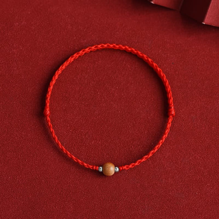Buddha Stones Natural Peach Wood Bead Luck Braided Bracelet Anklet - Red Rope - 6mm - Anklet(Circumference 17-30cm) - image 9