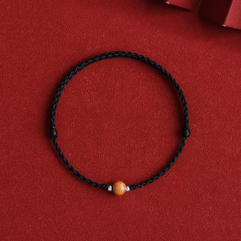 Buddha Stones Natural Peach Wood Bead Luck Braided Bracelet Anklet - Black Rope - 6mm - Anklet(Circumference 17-30cm) - image 17